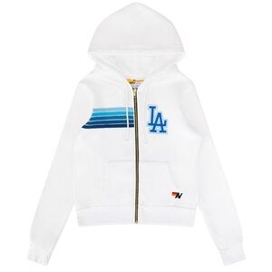 Aviator Nation x Dodgers White Five-Stripe Tri-Blend Full-Zip Hoodie Size Large